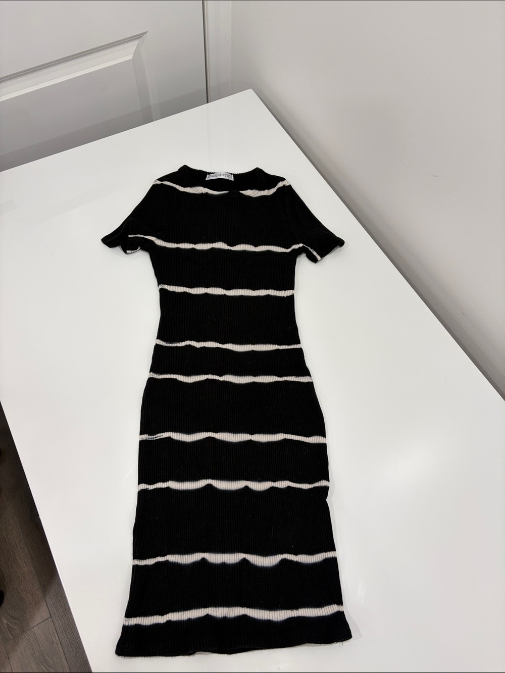 Mendocino Black & White Striped Ribbed Midi Dress